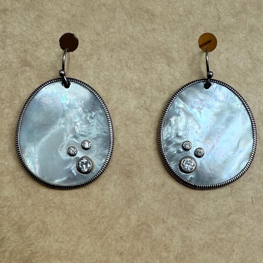 Silpada .925 Stirling Silver and Mother of Pearl Earrings with CZ Accents - Picture 3 of 4